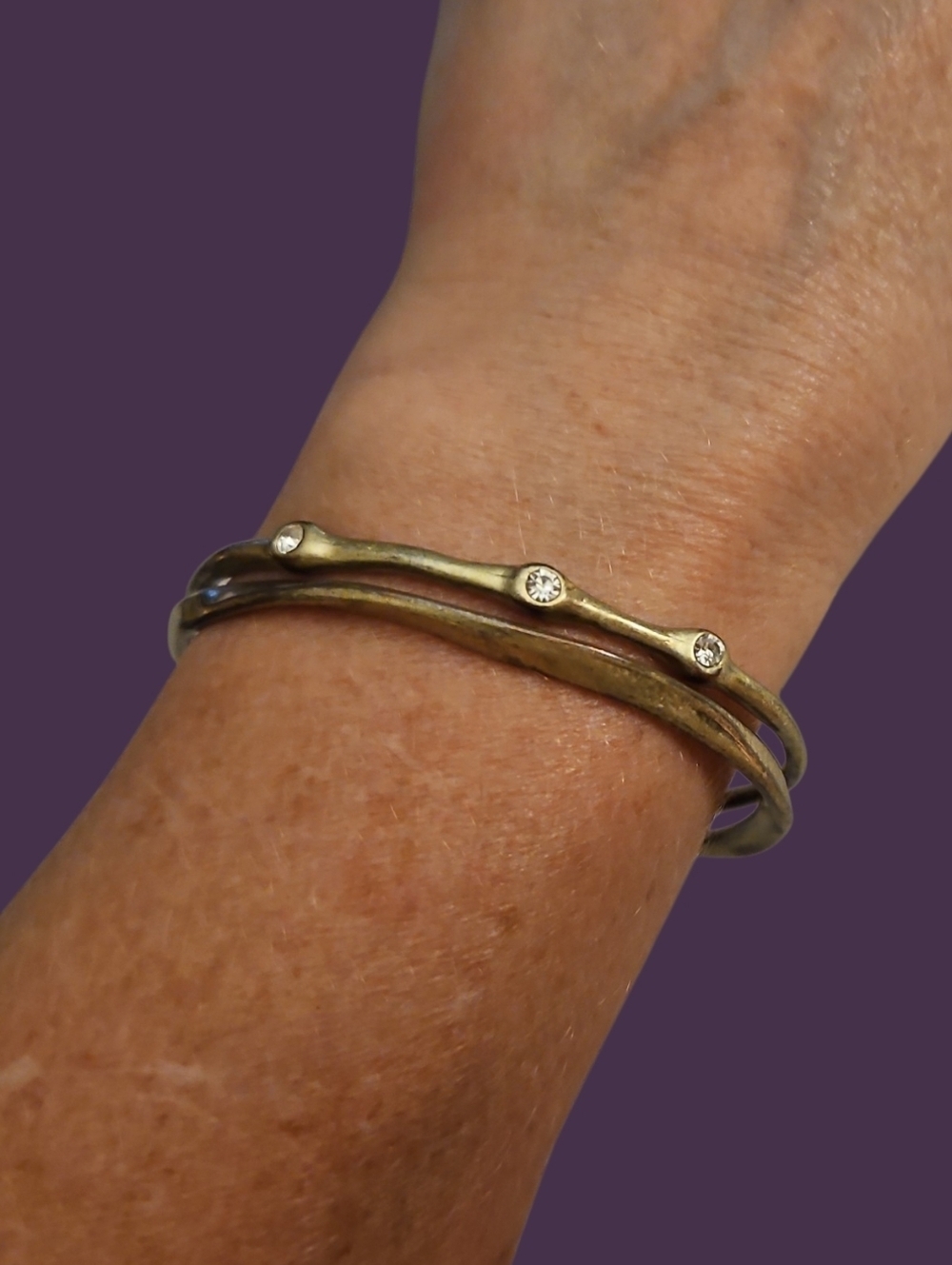 Vintage Silvertone Misshapen Crystal Bangle Bracelets
